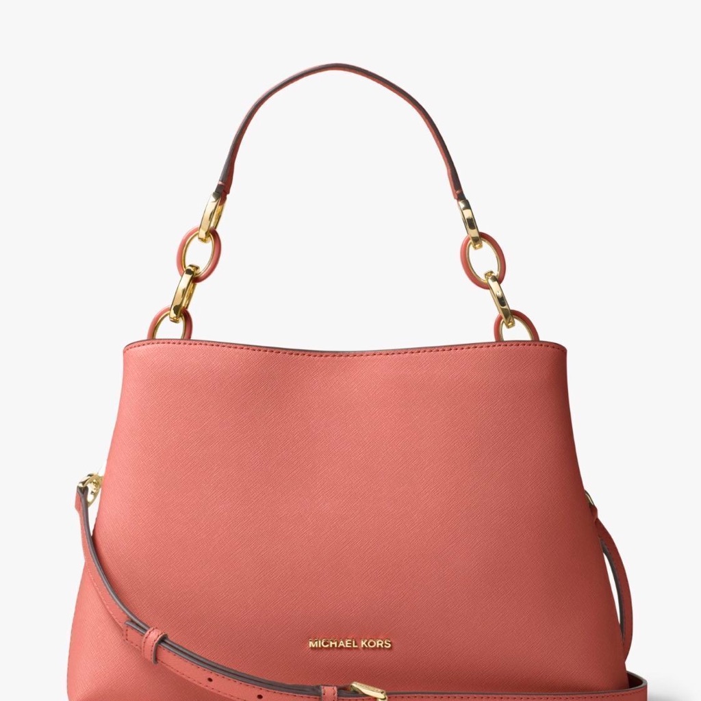 Nwt Michael Kors Antique Rose Pink Portia Large Saffiano Leather Shoulder Bag